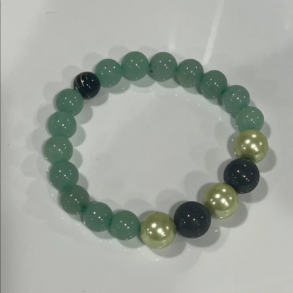 Green Aventurine and Black Shungite Beaded Bracelet